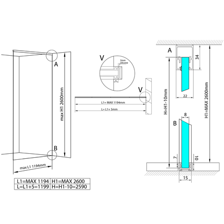 ARCHITEX hartowane szkło szare L 1000 - 1199mm, H 1800-2600mm
