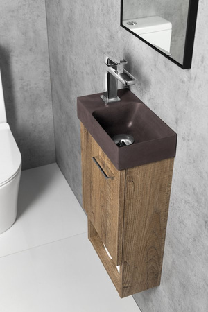 PICCOLINO umywalka betonowa, 30,8x17cm, bateria z lewej strony, ciemnobrązowy mat