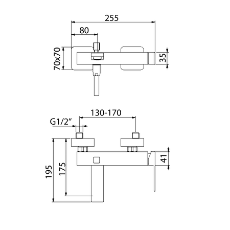 SPECTRE bateria wannowa ścienna, chrom