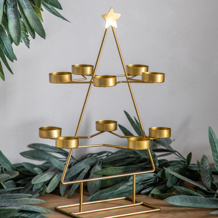 Xmas Tree Tealight Holder x10 Gold 250x245x380mm