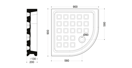 RETRO brodzik prysznicowy ceramiczny, półokrągły 90x90x20cm, R550, biały