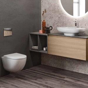 Zestaw DES Miska WC podwieszana z deską W/O i Umywalką Nablatową 70X35CM  Biały Połysk