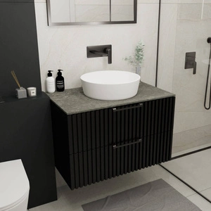 WOODEN Szafka wisząca Czarny Mat dwie szufladu 100 cm z blatem Graffite