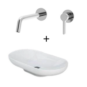 Zestaw DES UMYWALKA NABLATOWA 70X35CM OWALNA BIAŁY POŁYSK + Bateria podtynkowa ICONIC Chrom