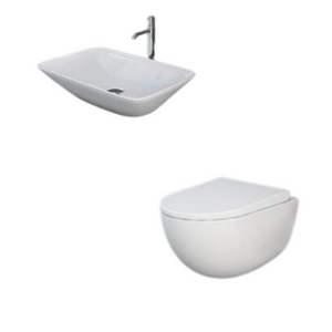 Zestaw DES Miska WC podwieszana z deską W/O i Umywalką Nablatową VARIANT prostokątną 55x36 cm biały połysk