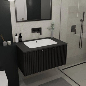 WOODEN Szafka wisząca Czarny Mat 80 cm z blatem Black Rokcs i umywalką Variant 