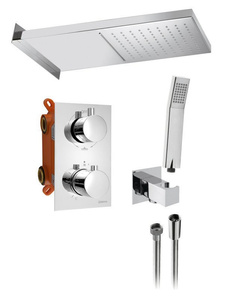 KIMURA zestaw prysznicowy z baterią podtynkową, termostat, 3 wyjścia, box podtynkowy, chrom