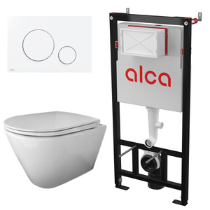 RAK Ceramics RESORT Miska WC podwiesz. Rimless 52x36 cm biały połysk ze stelażem i przyciskiem Przycisk THIN Biały Połysk Alcadrain