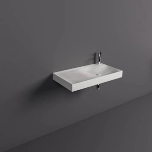 REMAL Umywalka podwieszana & nablatowa 81 x 46 cm L blat z lewej strony z otworem na baterię MICA WHITE