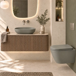 Zestaw RESORT FEELING umywalka nablatowa, Korek klik klak, Miska i Deska WC szary mat (503)