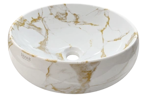 Vitruvit River ceramiczna umywalka nablatowa owalna 40,5 x 36,5 cm Calacatta Oro Marble (wyprzedaż ekspozycyjna)