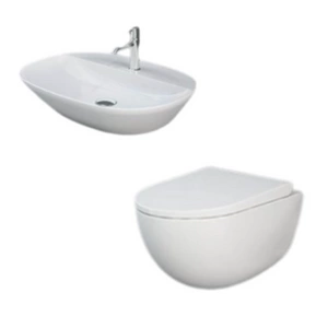 Zestaw DES Miska WC podwieszana z deską W/O i Umywalką Nablatową VARIANT owalną 60x42 cm biały połysk