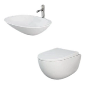 Zestaw DES Miska WC podwieszana z deską W/O i Umywalką Nablatową MORNING owalną 54x38 cm biały połysk