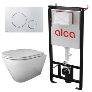 RAK Ceramics RESORT Miska WC podwiesz. Rimless 52x36 cm biały połysk ze stelażem i przyciskiem Przycisk THIN Chrom Mat / Chrom Połysk Alcadrain