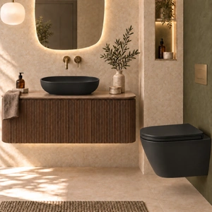 Zestaw RESORT FEELING umywalka nablatowa, Korek klik klak, Miska i Deska WC czarny mat (504)
