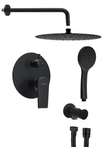KAI zestaw prysznicowy podtynkowy z baterią podtynkową, obrotowy przełącznik, 2 wyjścia, czarny mat