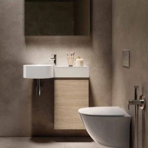 Petit Umywalka podwieszana okrąg z blatem z prawej 77x36 cm z otworem na baterię z wadą1