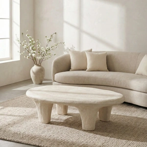 BIZZOTTO Stolik kawowy ALBIN 102×62 cm – beżowy, poliresin, designerski stolik nowoczesny