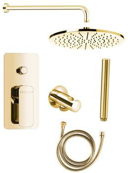 SPY zestaw prysznicowy podtynkowy z baterią dźwigniową, przełącznik obrotowy, 2 wyjścia, złoto