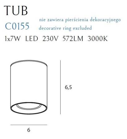 MAXLIGHT C0155 LAMPA SUFITOWA TUB OKRĄGŁY BIAŁY+ PIERŚCIEŃ OZDOBNY BIAŁY RC